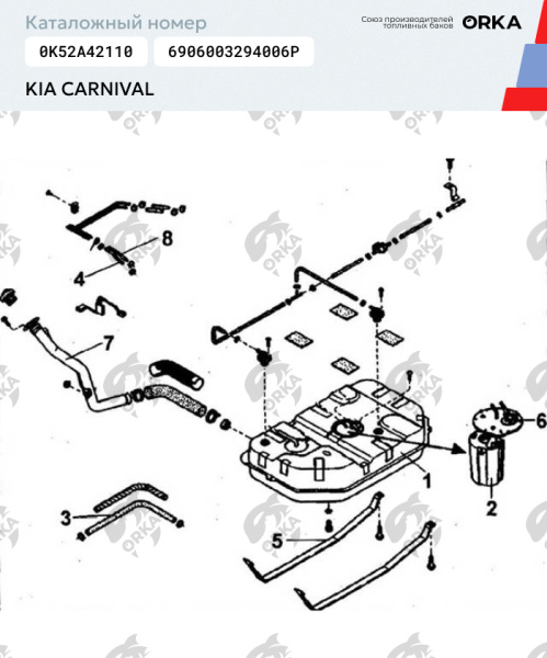 Пластиковый топливный бак Kia carnival, 1998-2006 г.в. (NB) - 72 л.