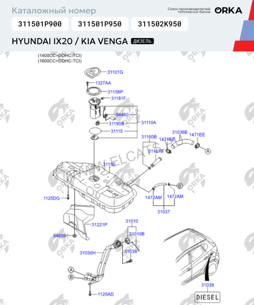 Купить Топливный бак Hyundai Ix20, Kia Venga, Дизель (антикоррозия) Топливный бак Hyundai Ix20, Kia Venga, Дизель (антикоррозия)